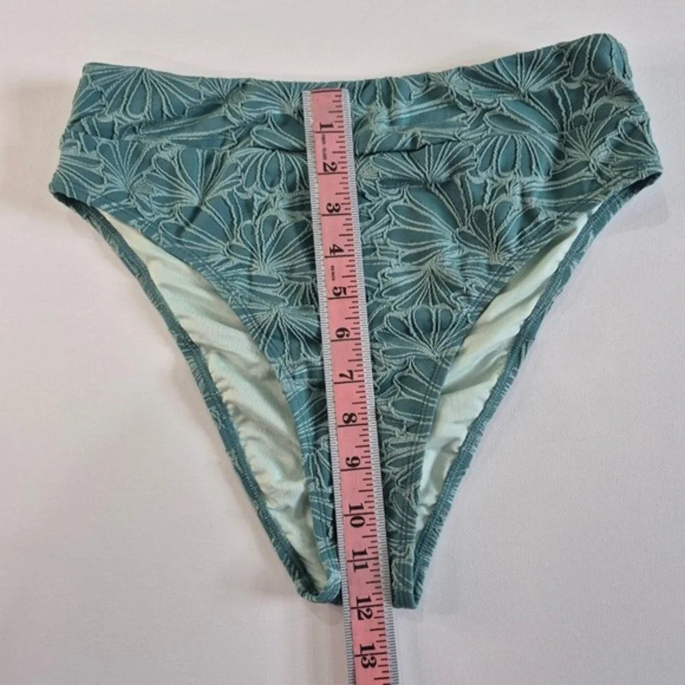 Cupshe Womens Teal‎ Textured Floral High Waisted Bikini Set NWT Size Medium